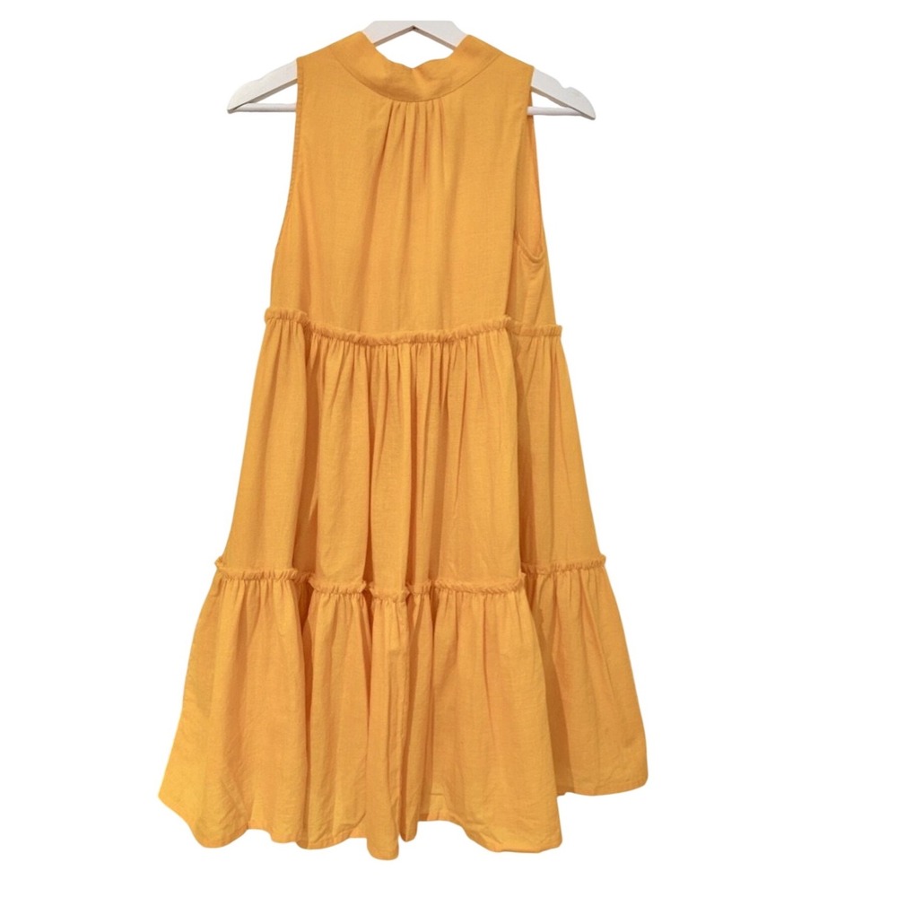 Anthropologie AISH Babydoll Tiered Dress Yellow Sleeveless Boho  size S